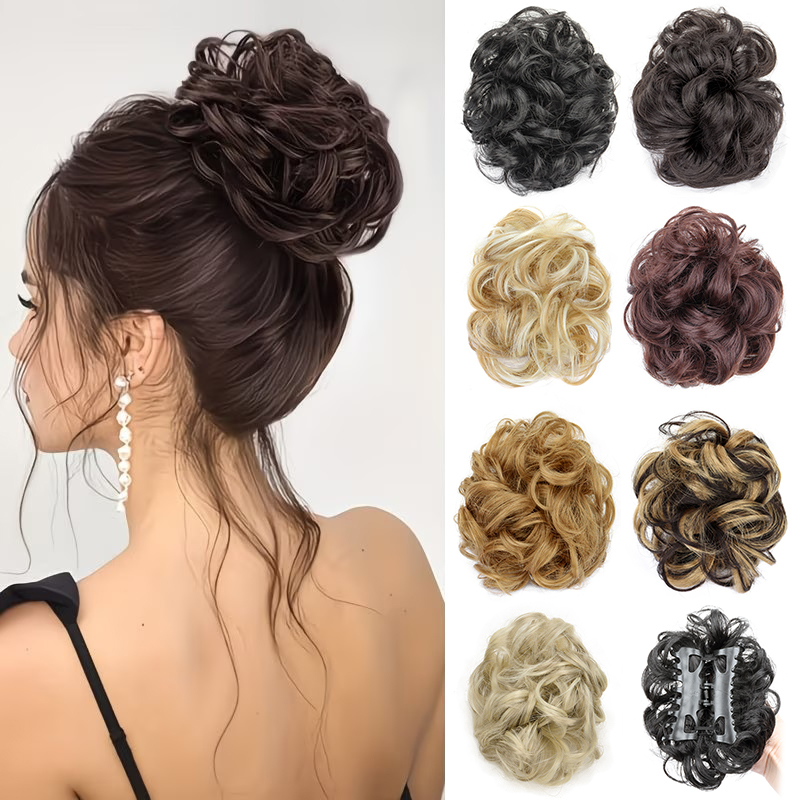 Claw Clip Messy Bun Hair Piece - Синтетический небрежный пучок-шиньон с короткими кудрями