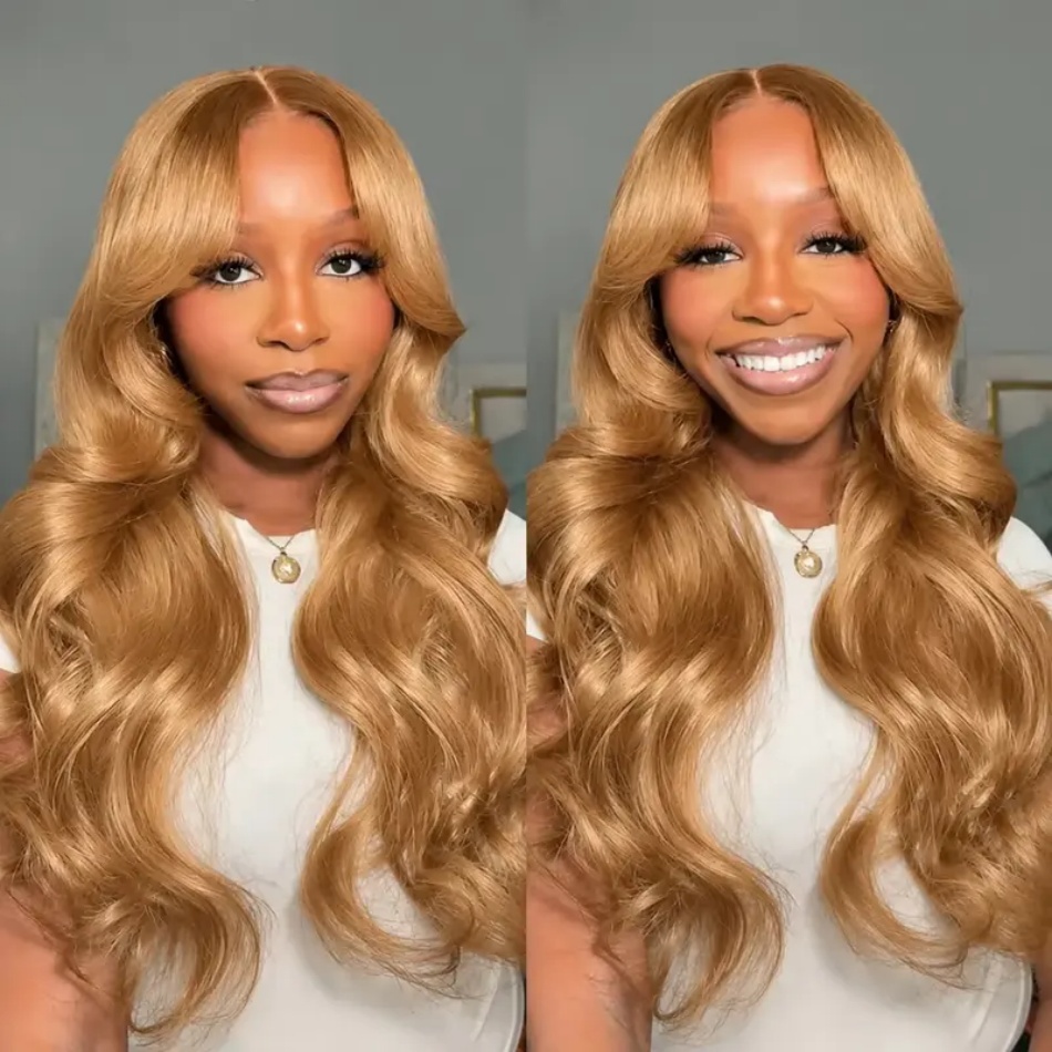 Hd Lace Frontal Wig Human Hair Pre Plucked - Парик медово-русы, волнистая текстура, 13x6, HD-кружевная