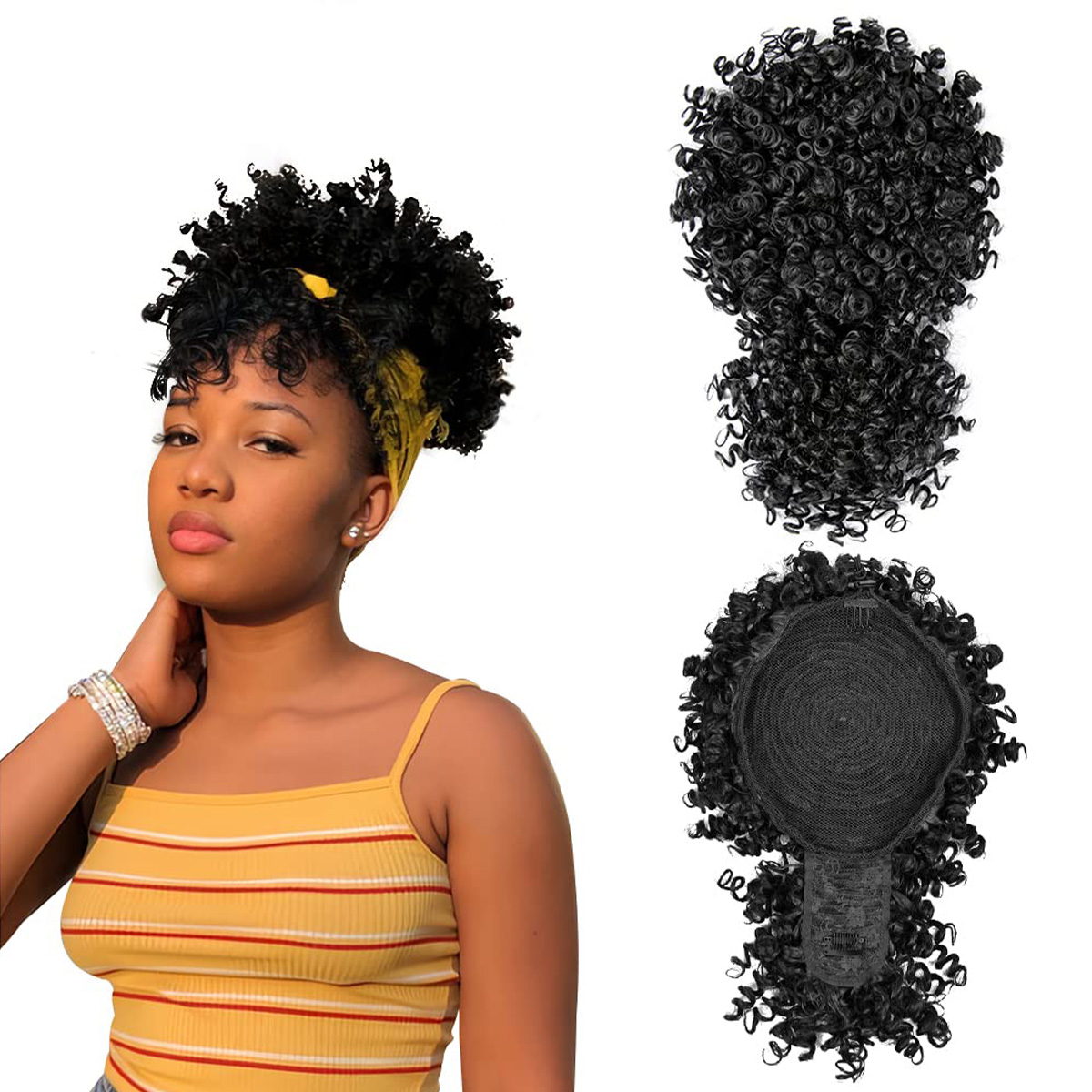 Drawstring Afro Curly Puff Ponytail - Афро-пуховка Синтетический хвост на шнурке с