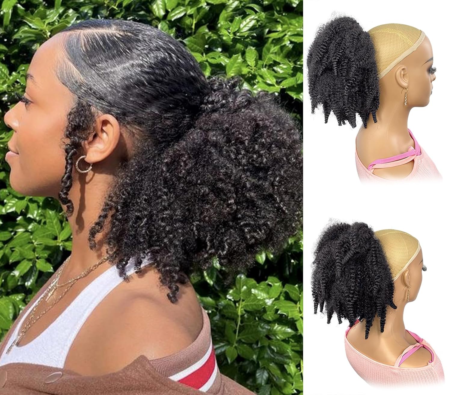 Drawstring Afro Curly Puff Ponytail - 12-дюймовый короткий хвост-шиньон из синтетических волос