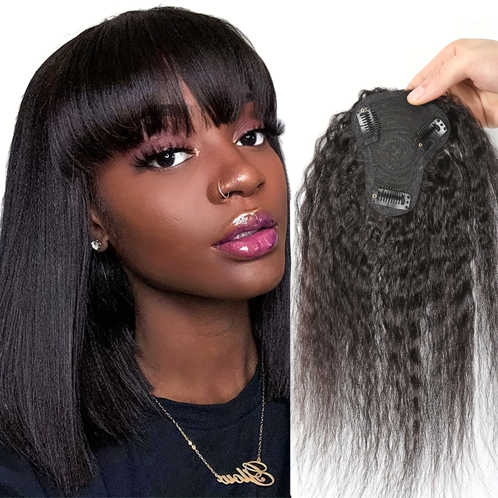 Hair Bundles - Кудрявые прямые волосы-топпер с челкой, невидимые