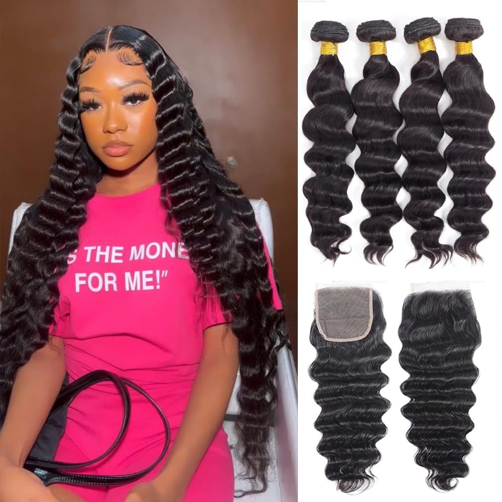 Наборы волос 30 дюймов: локоны – обзор и цена Deep Wave 3 Bundles With Closure